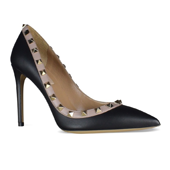 LIKE NEW Valentino Garavani Rockstud Black/Poudre/Nude Heels Sz 8/38 - Picture 10 of 13